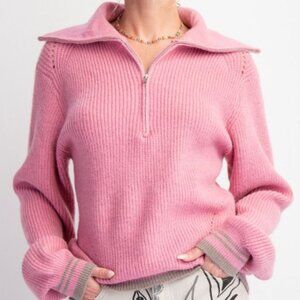 263. ZIPPER FRONT KNIT SWEATER PULLOVER TOP